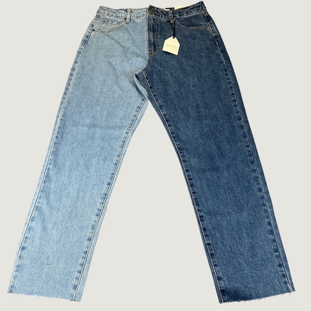 Denim Lab Two Tone High Rise Straight Jeans Juniors Size 9 Blue Y2K Raw Hem